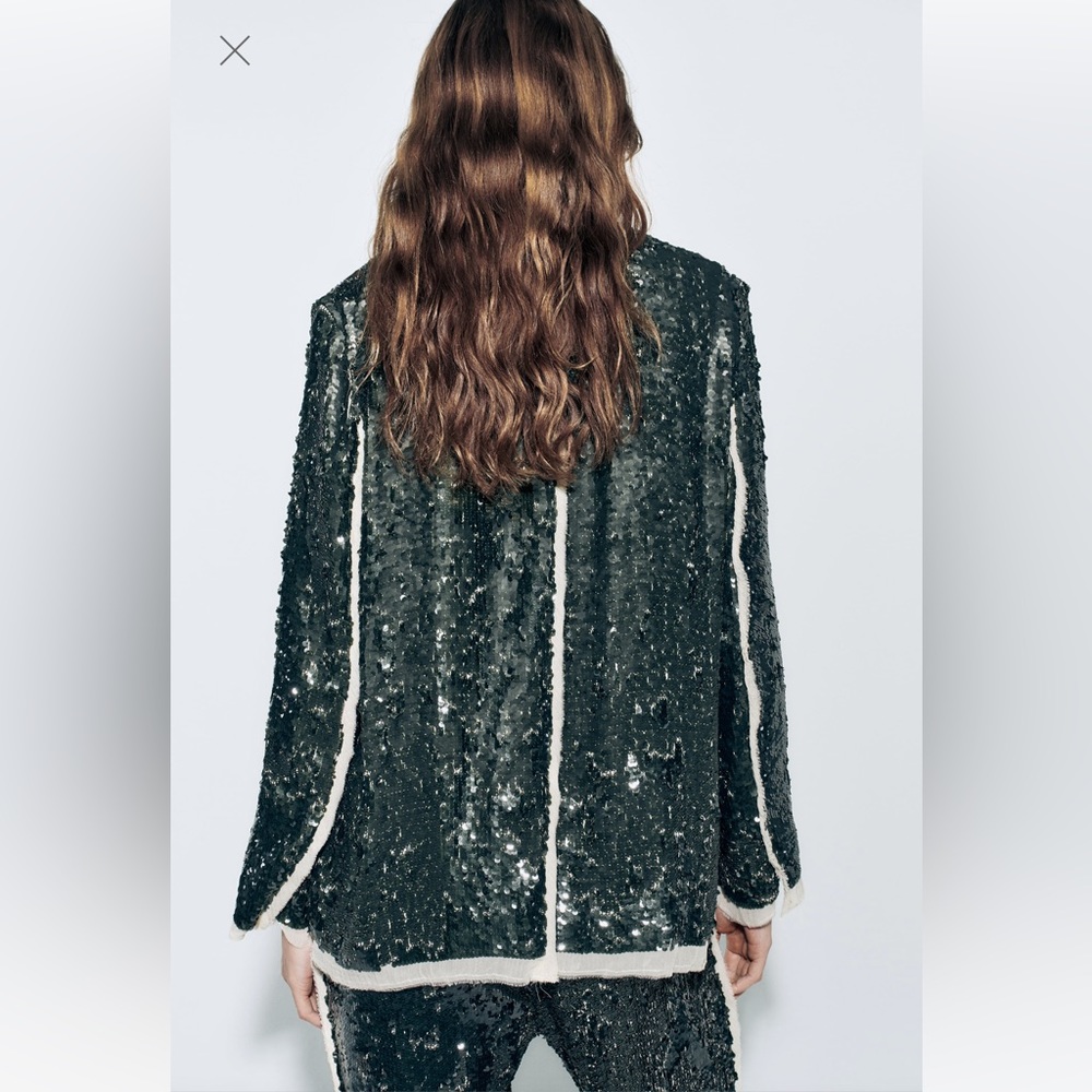 Zara green SEQUIN BLAZER ZW COLLECTION party wedding - Picture 4 of 11